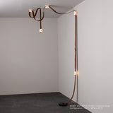 SNAPS LED Floor Lamp, shown in Black, Chestnut Leather & Alabaster, by Hubbardton Forge