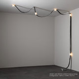 SNAPS LED Floor Lamp, shown in Sterling, Black Leather & Alabaster, by Hubbardton Forge
