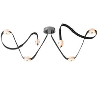 SNAPS LED Linear Suspension, shown in Sterling, Black Leather & Alabaster, by Hubbardton Forge