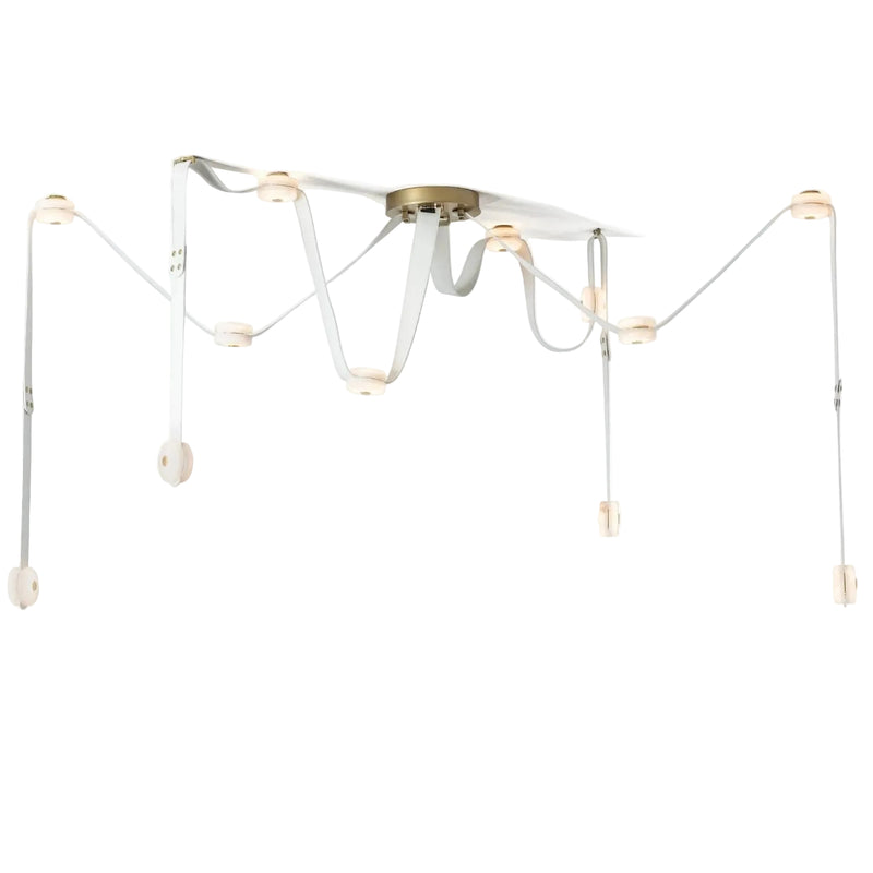 SNAPS LED Chandelier, shown in Modern Brass, White Leather & Alabaster, by Hubbardton Forge