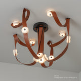 SNAPS LED Chandelier, shown in Black, Chestnut Leather & Alabaster, by Hubbardton Forge