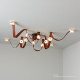 SNAPS LED Chandelier, shown in Black, Chestnut Leather & Alabaster, by Hubbardton Forge
