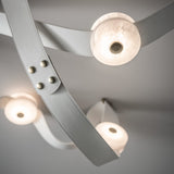 SNAPS LED Chandelier detail in Modern Brass, White Leather & Alabaster, by Hubbardton Forge