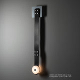 SNAPS LED Wall Sconce in Sterling, Black Leather & Alabaster, shown with the separately sold 905701 Add-on Strap (second module not included), by Hubbardton Forge