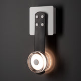 SNAPS LED Wall Sconce detail in White, Black Leather & Pressed Glass, by Hubbardton Forge