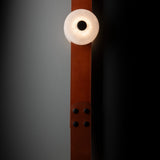 SNAPS LED Wall Sconce detail in Black, Chestnut Leather & Alabaster, by Hubbardton Forge