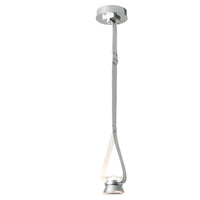 SNAPS Single LED Downlight Pendant with Metal Cone, shown in Sterling, White Leather, by Hubbardton Forge