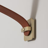 SNAPS Single LED Pendant detail in Modern Brass, Chestnut Leather & Alabaster, by Hubbardton Forge