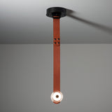 SNAPS Single LED Pendant detail in Black, Chestnut Leather & Pressed Glass, by Hubbardton Forge