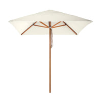 Square cream canopy umbrella with a flat-top profile and a varnished wooden frame and pole — Sundial+ Umbrella 200 cm Square by Basil Bangs