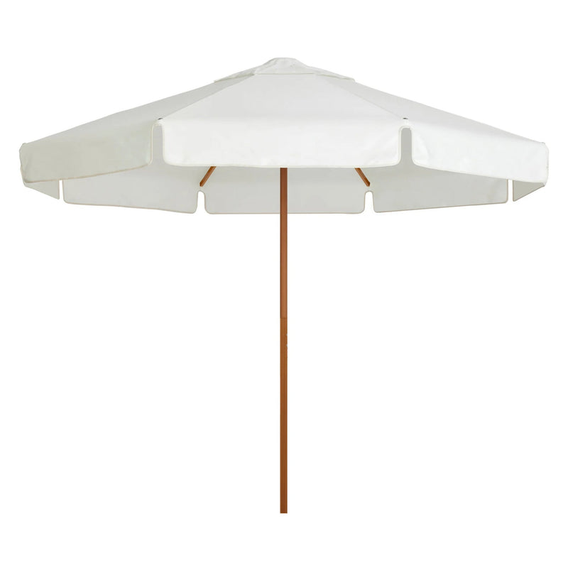 Large octagonal cream canopy umbrella with a straight valance on a timber pole — Sundial+ Umbrella 280 cm Octagonal, Straight Valance, by Basil Bangs