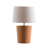Santos Table Lamp by Geo Contemporary in Terracotta ceramic with a Rustic Linen fabric shade and brass-tone details