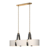 Saratoga Oval Pendant in Antique Brass, Flax Shade, Black Leather by Hubbardton Forge