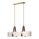 Saratoga Oval Pendant in Antique Brass, Flax Shade, British Brown Leather by Hubbardton Forge