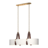 Saratoga Oval Pendant in Antique Brass, Natural Anna Shade, British Brown Leather by Hubbardton Forge