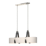 Saratoga Oval Pendant in Polished Nickel, Flax Shade, Black Leather by Hubbardton Forge