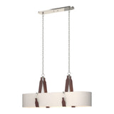 Saratoga Oval Pendant in Polished Nickel, Flax Shade, British Brown Leather by Hubbardton Forge