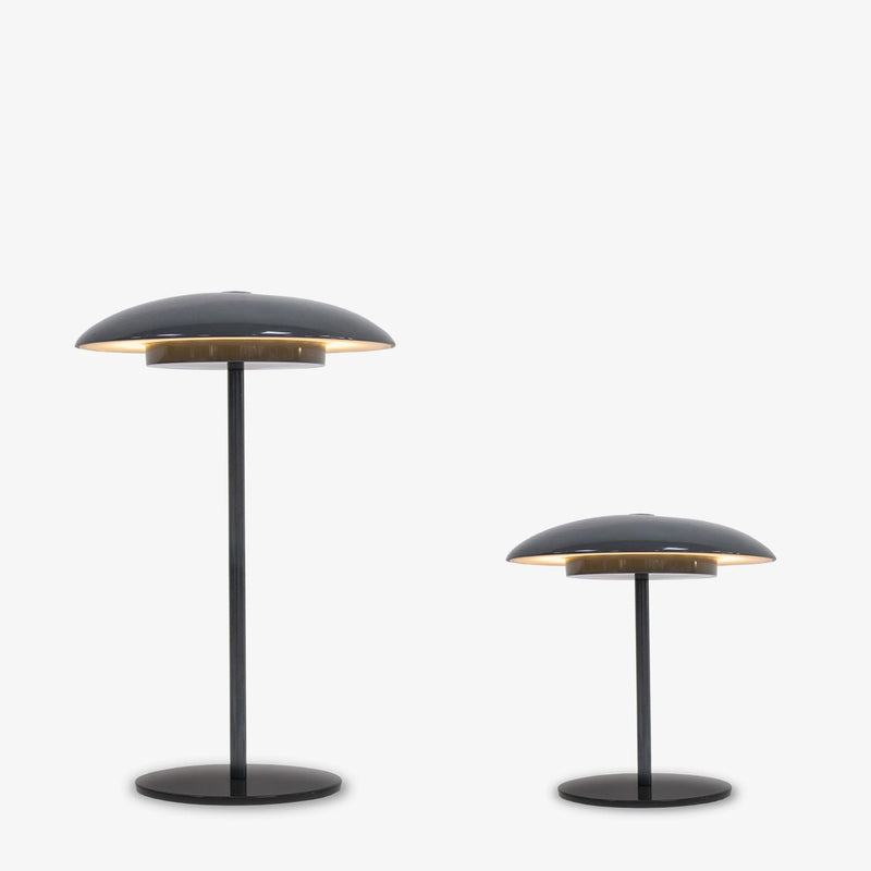 Sardinia battery table lamp by New Garden, pair of anthracite grey dome-shade lamps in large and small sizes