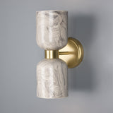 Satin Brass Sakura Marbled Ceramic Double Wall Light by Mullan Lighting