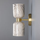 Satin Brass Sakura Marbled Ceramic Double Wall Light by Mullan Lighting