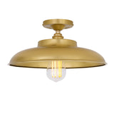Satin Brass Telal Industrial Factory Flush Ceiling Light by Mullan Lighting