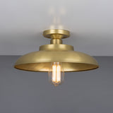 Satin Brass Telal Industrial Factory Flush Ceiling Light by Mullan Lighting