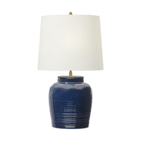 Selena Table Lamp — 16 1/2", White Linen, Mix Blue Brown