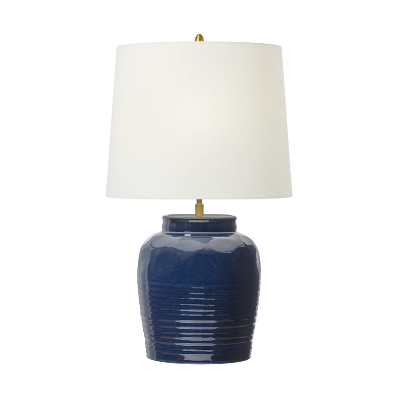 Selena Table Lamp — 16 1/2", White Linen, Mix Blue Brown