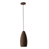Seth Ceramic Pendant Light by Geo Contemporary in Desert textured ceramic with a brown cord, shown at full drop with its canopy