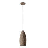 Seth Ceramic Pendant Light by Geo Contemporary in Ivory textured ceramic with a beige cord, shown at full drop with its canopy