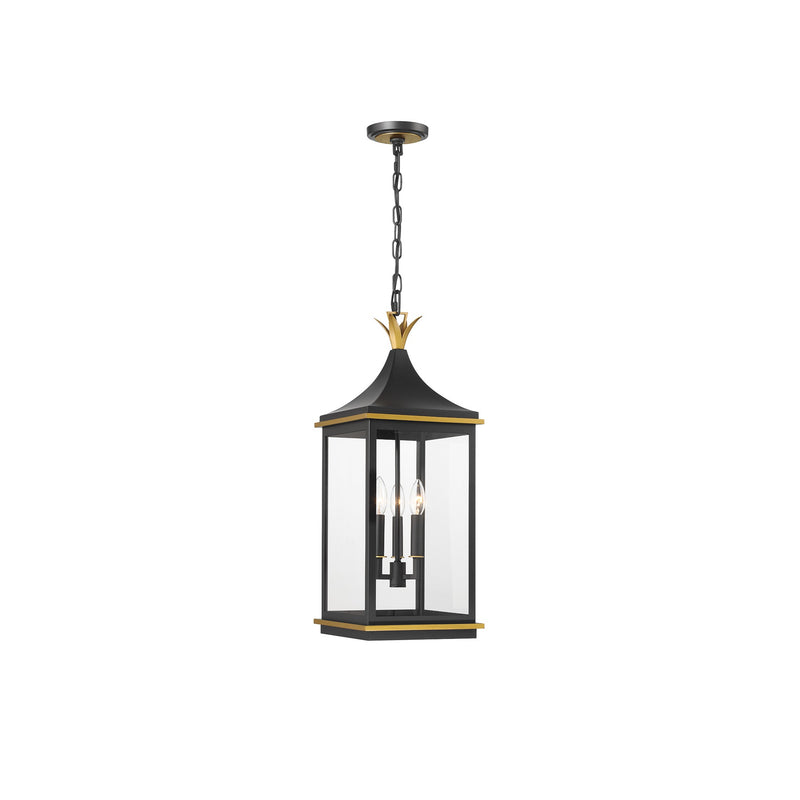 Simpson Outdoor Pendant 10'' Matte Black + Textured Gold