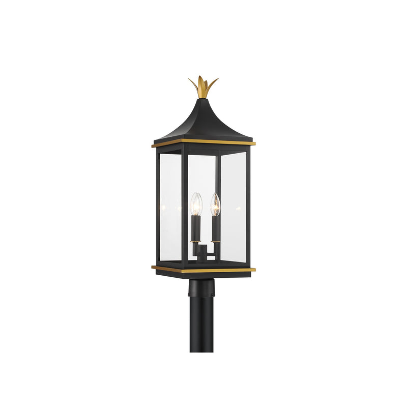 Simpson Outdoor Post Light 10'' Matte Black + Textured Gold