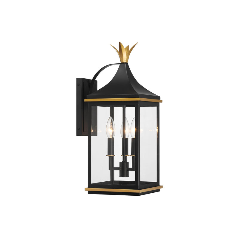 Simpson Outdoor Wall Sconce 8" Matte Black + Textured Gold