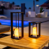 Siroco Portable Lantern - Large and Small, by a pool at night