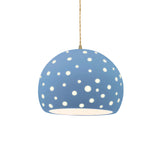 Sky Blue-Beige Twisted Cord Perforated Large Globe Pendant by Justice Design