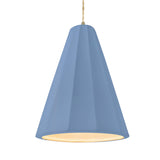 Sky Blue-Beige Twisted Cord Tall Fluted Ceramic Pendant by Justice Design
