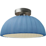 Sky Blue Brushed Nickel Ceramic Pleated Dome Semi-Flush by Justice Design