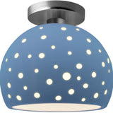 Sky Blue Brushed Nickel Perforated Small Globe Semi-Flush by Justice Design