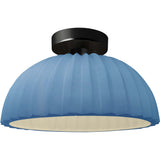 Sky Blue Matte Black Ceramic Pleated Dome Semi-Flush by Justice Design