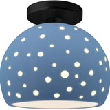 Sky Blue Matte Black Perforated Medium Globe Semi- Flush by Justice Design