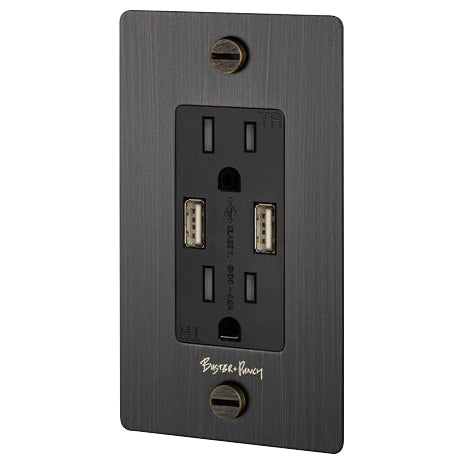 Smoked Bronze 1G Duplex Outlet-Complete-USB-A by Buster and Punch