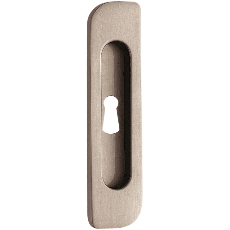 Soft Corner Pocket Door Pull in Satin Nickel by Colombo Design