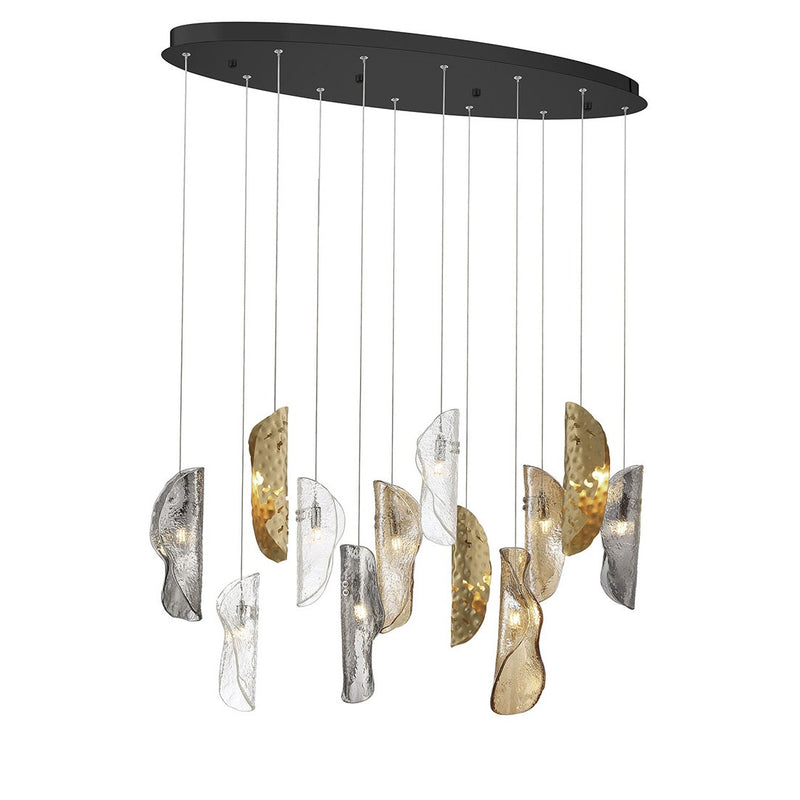SORRENTO 12 LIGHT OVAL CHANDELIER BY LIB&CO, COLOR: MIXED WITH COPPER LEAF, FINISH: BLACK, , | CASA DI LUCE LIGHTING