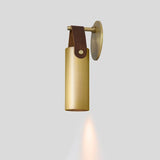 Spero Wall Sconce by Cerno - Brushed Brass with brown leather strap, side view