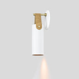 Spero Wall Sconce by Cerno - White with tan leather strap, side view