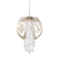 Chandelier with a beige floral-like design on a light gray background