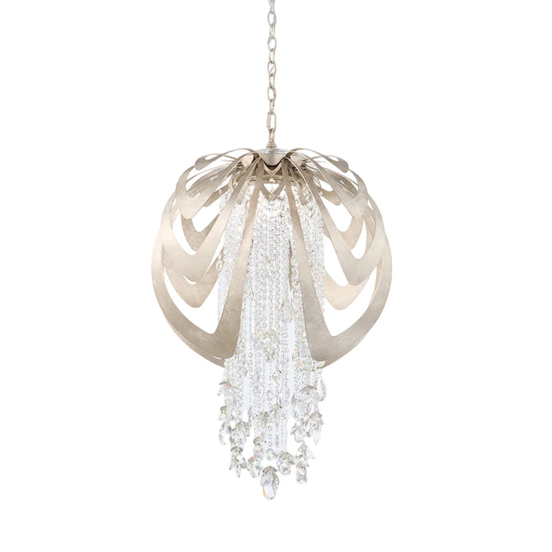Chandelier with a beige floral-like design on a light gray background