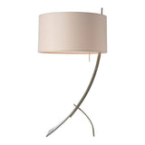 Stasis Table Lamp, shown in Modern Brass, Flax Shade, by Hubbardton Forge