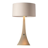 Stasis Table Lamp, shown in Modern Brass, Flax Shade, by Hubbardton Forge