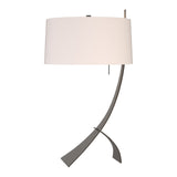 Stasis Table Lamp in Dark Smoke, Flax Shade by Hubbardton Forge